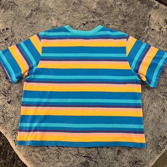 Mokuyobi - Cropped Striped Tee - Blue, Orange - Picture 5 of 5